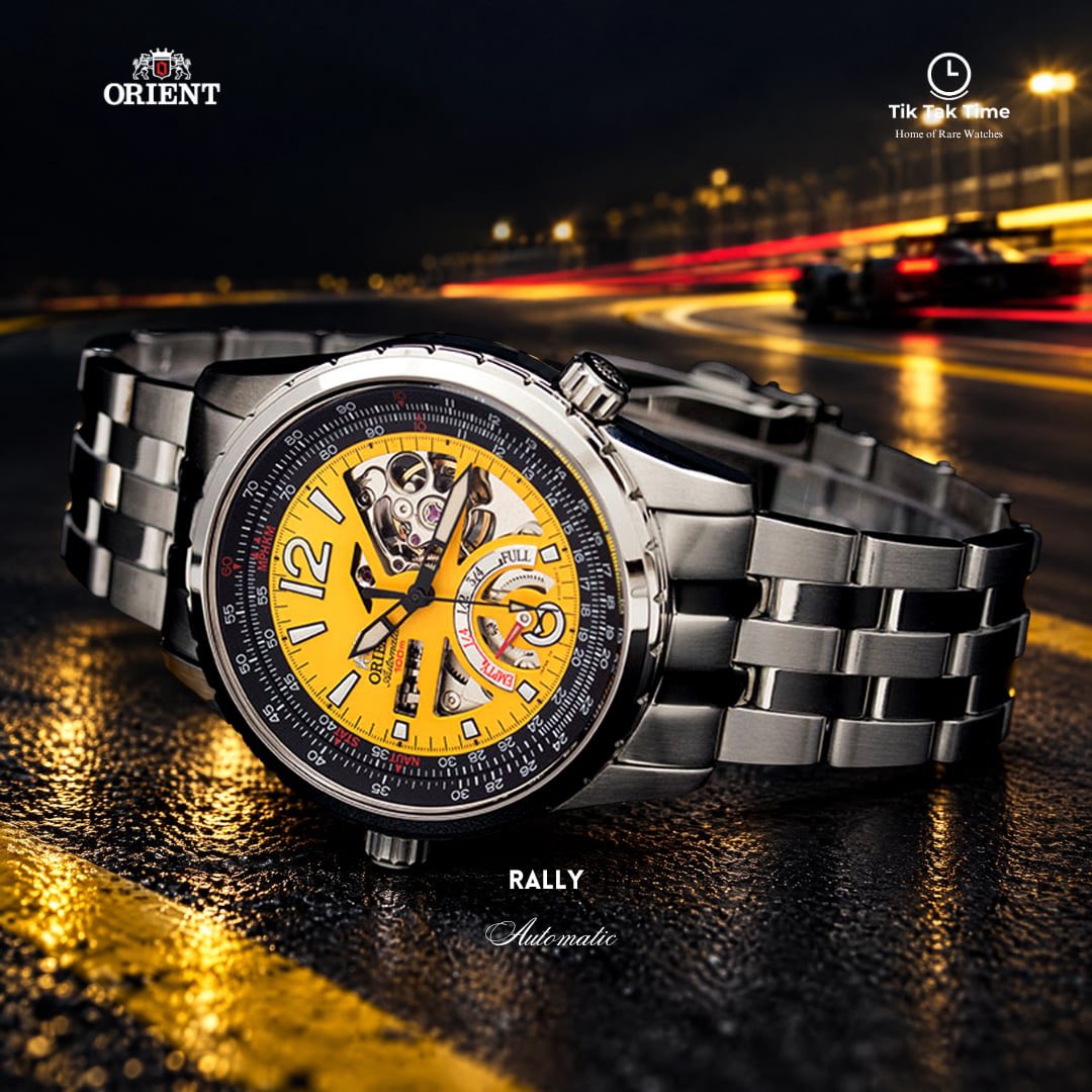 TiktaktimeInfo's tweet photo. 🏁 Orient Rally Sporty Automatic (FT00007Y) — a discontinued but iconic mechanical watch! Made in Japan, it features a vibrant yellow semi-skeleton/open-heart dial, polished stainless steel case (43.7mm), https://t.co/mhlGxCkhby