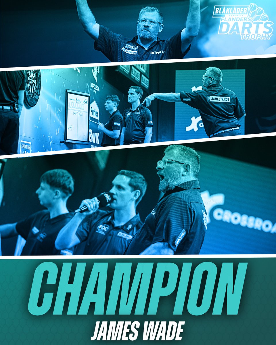 OfficialPDC's tweet photo. JAMES WADE IS THE 2026 FLANDERS DARTS TROPHY CHAMPION! 🏆 https://t.co/MxjNvlA8vB