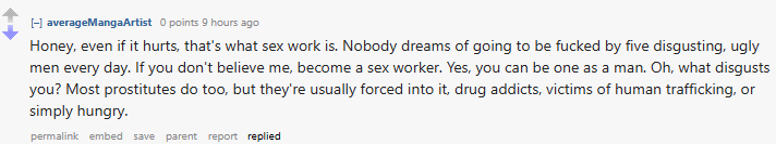 SWinters77's tweet photo. While I commend r/inceltears for exposing "incels" violent misogyny, a lot of the sub's users are SWERFS and come across as being a bunch of smug know-it-alls who think that they're experts on sex work because they watched a Netflix documentary about human trafficking. https://t.co/WeRWkSV11Q