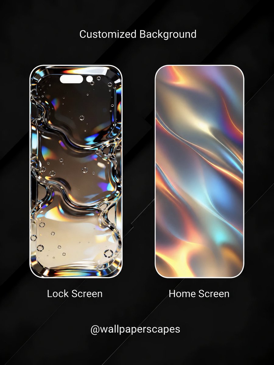 wallpaperscapes's tweet photo. Liquid Light, Modern Glow. ✨🫧

One phone. Two sleek glass-inspired moods. 🖤🌈

🔒 Lock Screen — Prism Glass
🏠 Home Screen — Aurora Flow

Which one would you choose? 👀

#Wallpaper #iPhoneWallpaper #GlassAesthetic #Abstract #LiquidGlass #ModernAesthetic https://t.co/BprpJxvOIJ