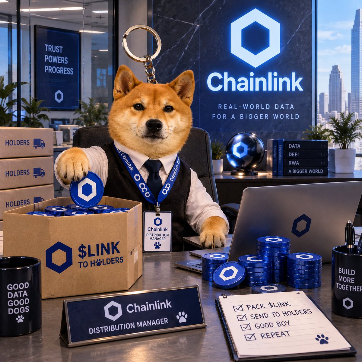 dogonchainSF's tweet photo. Hey @chainlink, your new $LINK distribution manager just clocked in. 🔗🐕 https://t.co/FpmAzLr0s8