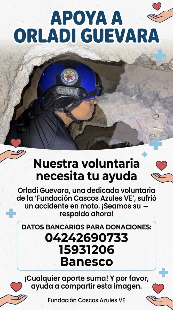gnfranceschi's tweet photo. Una de las integrantes de mi equipo @cascosazulesve sufrió un accidente en moto el día de hoy en horas de la mañana en la guaira camino a una jornada de atención médica para los afectados del terremoto, pilar de nuestro grupo médico y activa desde el día uno hoy necesita de todos https://t.co/ZLT4vVpZGc