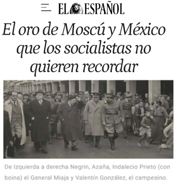CCivicaCatalana's tweet photo. Hoy se cumplen 90 años del mayor robo de la historia de España

El 72% del oro del Banco de España, las 4ª mayores reservas del mundo, fueron expoliadas por el Gob. socialista con 2 destinos: URSS y el 'exilio dorado' de algunos políticos progresistas en México

#MemoriaHistorica https://t.co/HNAfJagZkV
