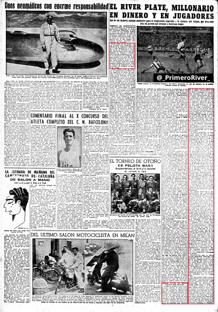 _PrimeroRiver_'s tweet photo. 🇪🇸 Diario Mundo Deportivo

RIVER PLATE, EL MEJOR DEL MUNDO 1947

"Terminó el campeonato, otra vez el nombre famoso de RIVER PLATE ocupa el estrado de los campeones"

"Las 2 victorias vs Nacional lo corroboran (Aldao), no cabe duda que River Plate es el MEJOR  EQUIPO DEL MUNDO" https://t.co/fWKDIEmagH