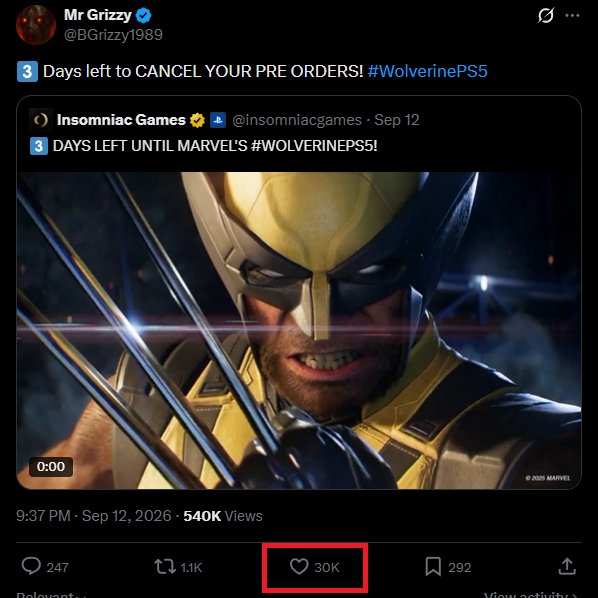 BGrizzy1989's tweet photo. Hey @insomniacgames. This ratio should worry you 👇 https://t.co/cq3wpEzXnL