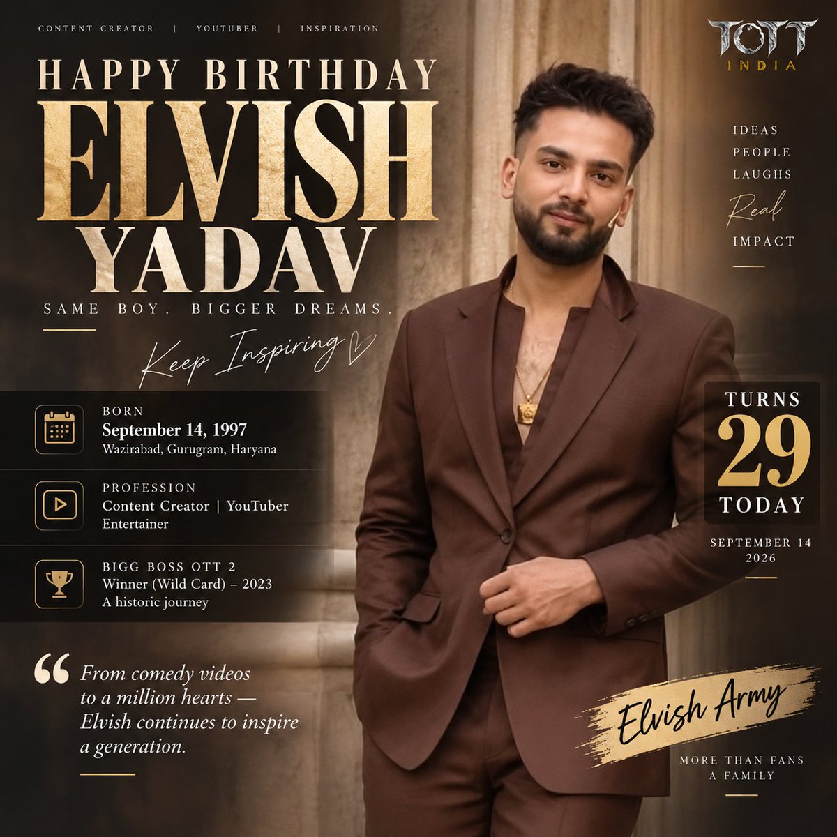 tott_ind_offl's tweet photo. #ElvishYadav #HappyBirthdayElvish #ElvishArmy #ElvishYadavBirthday #YouTuber #ContentCreator #BiggBossOTT2 #BiggBossWinner #IndianYouTuber #DigitalCreator #ElvishFans #TOTTIndia https://t.co/3fZbi3IWVp