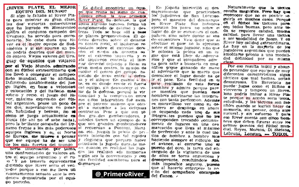 _PrimeroRiver_'s tweet photo. 🇪🇸 Diario Mundo Deportivo

RIVER PLATE, EL MEJOR DEL MUNDO 1947

"Terminó el campeonato, otra vez el nombre famoso de RIVER PLATE ocupa el estrado de los campeones"

"Las 2 victorias vs Nacional lo corroboran (Aldao), no cabe duda que River Plate es el MEJOR  EQUIPO DEL MUNDO" https://t.co/fWKDIEmagH