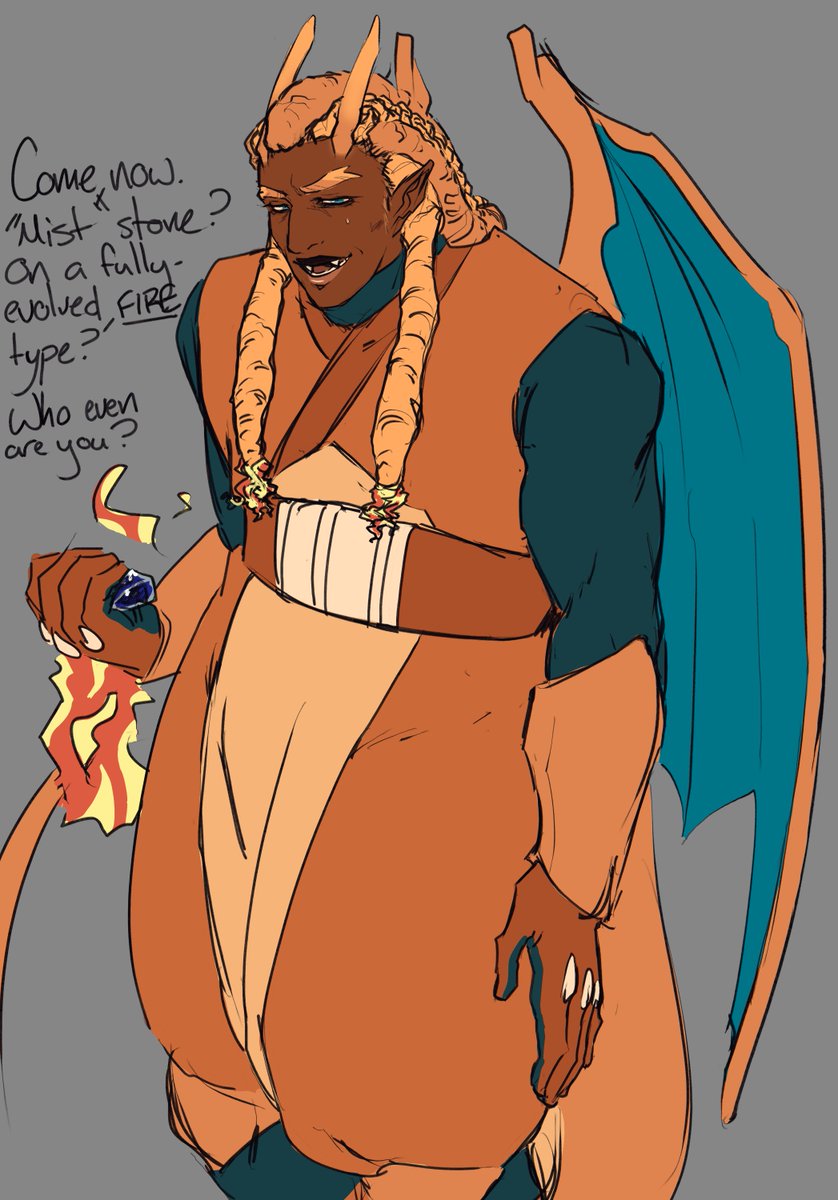 evilwizardal's tweet photo. Charizard and Charcolt (plus some lore for the au)! #frlgips #gijinka https://t.co/OvAznbr4UG