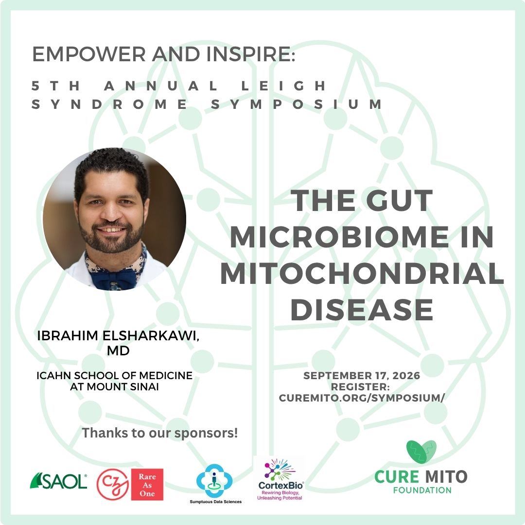 cure_mito's tweet photo. What can the gut tell us about mitochondrial disease? 🔬 Hear from Ibrahim Elsharkawi, MD, as he provides an update on research into the gut microbiome in mitochondrial disease.

📅 September 17
Register: https://t.co/ZNUhLZmzNB

#MitochondrialDisease #LeighSyndrome #CureMito https://t.co/zr2zht51Vf