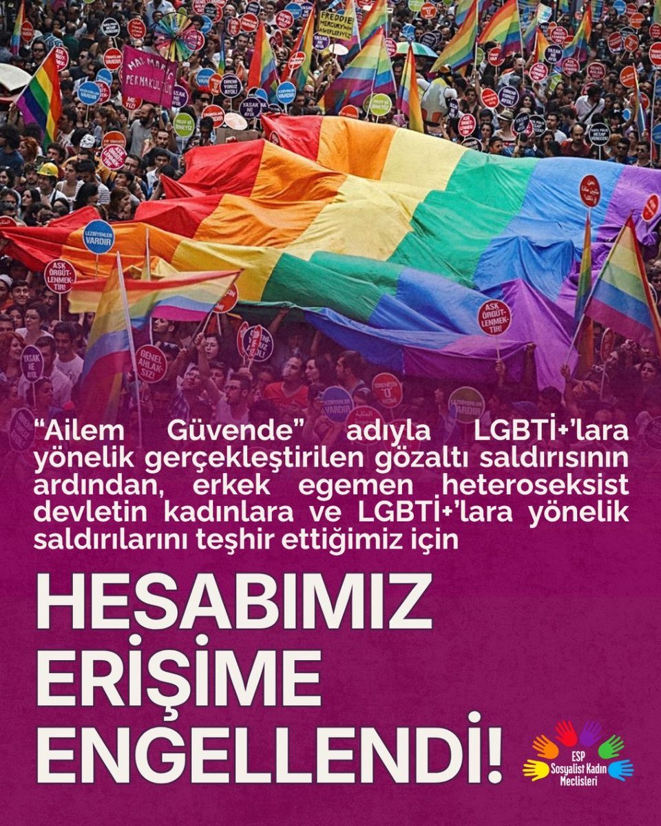 skmresmi3's tweet photo. Baskı ve sansürünüz mücadelemizi engelleyemez!

Yeni hesabımızı takip etmeye; sansüre karşı dayanışmayı büyütmeye, kadın ve LGBTİ+’ların özgürlük mücadelesini yükseltmeye çağırıyoruz. https://t.co/9lAkbsud0q