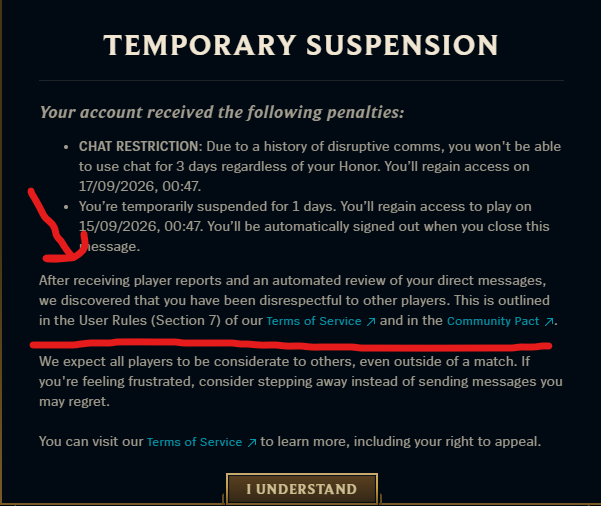 NEACETWEETS's tweet photo. Just called someone a retard in my DMs and got a 1 day suspension on one of my accounts almost instantly. 

I almost never use the term 'woke' ever to describe something but seriously these fart sniffing liberals at Riot are too much.  

Woke-ass game, makes me happy Trump is president.
