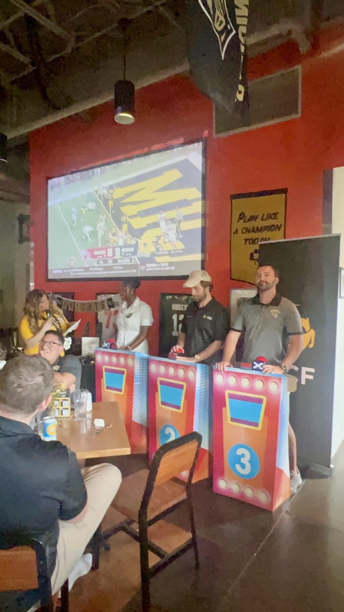 ATLUCFKnights's tweet photo. What a day, Knight Nation! 🖤💛

We PACKED the house for another UCF Watch Party, and the energy was everything! From a great crowd to our UCF Charge On Game Show and the 360 Photo Booth, there were plenty of fun moments all around. 📸⚡️

#atlKnights #ChargeOn #UCFAlumni https://t.co/fDgKgvaAuO