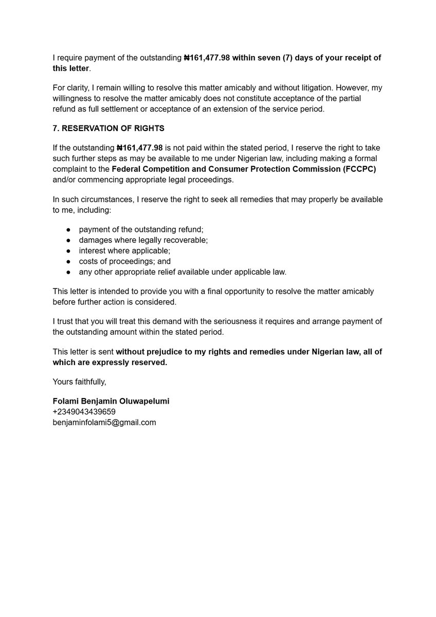 Fola_billions's tweet photo. Hello @Kelvintalent_ & @Techriztm
Please find attached the formal letter of demand for your perusal and necessary action. Kindly acknowledge receipt and respond in writing within seven (7) days of receipt, as stated in the letter.
Thank you. https://t.co/xmNOqeYvKa
