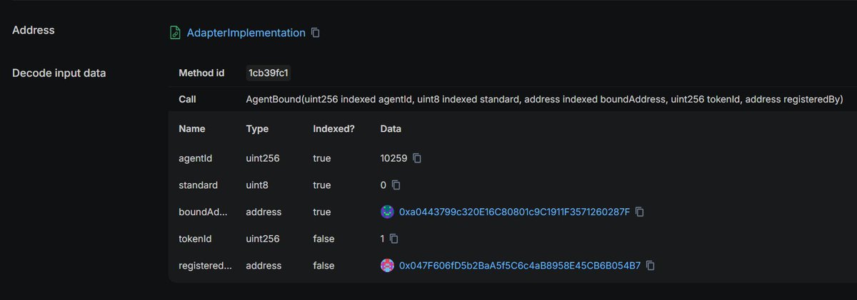 LastToSign's tweet photo. New findings around $IMD and IdentityMD’s core direction

On sepolia, test NFT №1 has already been linked to a specific AI agent, №10259

The agent now has a public profile showing its network registration status

A FeedbackBatcher has also been deployed, a contract designed to record contributor reputation:

> who completed the work
> their role: development, testing or review
> the score they received
> where the proof of the result is stored

The system is expected to recognize verified work even if the entire project never reaches an onchain launch

This points to a much broader model than simply creating tokens

Task №36 has appeared on GitHub: create and independently verify a fixed-supply token and a record registry

What Adam says:

> an API is planned for external tasks
> the coordinator will split tasks into subtasks and distribute them across nodes
> a basic explorer interface already exists
> he planned to publish the daemon to npm over the weekend for the first testers
> a new protocol built on top of POOL4 is being considered, but the details remain undisclosed
> staking and the core functionality will remain on Ethereum
> for Robinhood Chain, he is working on the bridge and liquidity, while the burn executor will be deployed separately

Alongside the test project launches, we now have a specific NFT-based agent identity and reputation infrastructure

Now we wait for the confirmed public release of the daemon and the full end-to-end cycle