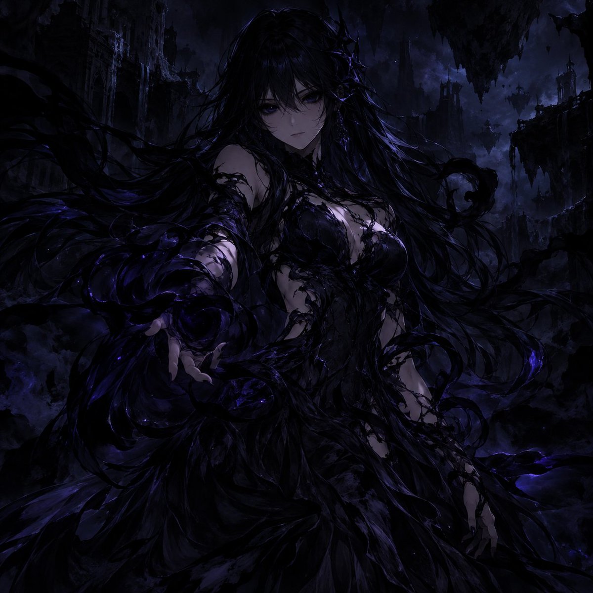 AnimeGirlADay's tweet photo. Meet Darkes, the embodiment of the "Darkness" concept.
When you can no longer find a light, you will find yourself surrounded by her domain. Darkes governs the darkness, patiently waiting for the moment when no light remains at all.
#darkness #animegirl #anime #AI #AIart https://t.co/R9x4FI4ntC