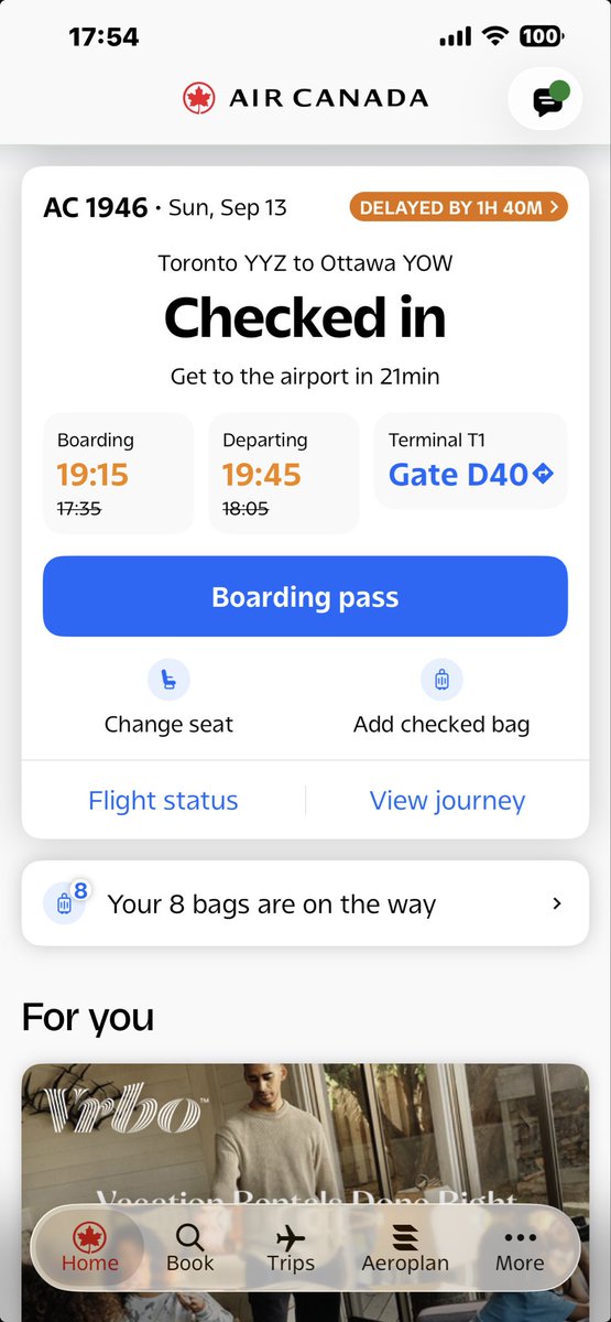 rkn2559's tweet photo. Hey Air Canada!@AirCanada Apparently my 8 bags are arriving at YOW without me…now I have 8 bags???? WTAF?Note that my flight leaves at 19:45…I can’t get any compensation because you keep claiming it’s safety and maintenance!! Your whole fleet needs maintenance? Seriously? https://t.co/J0LcWKKxv3