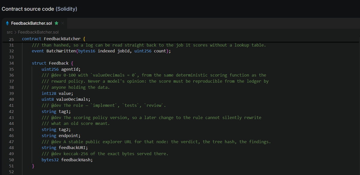 LastToSign's tweet photo. New findings around $IMD and IdentityMD’s core direction

On sepolia, test NFT №1 has already been linked to a specific AI agent, №10259

The agent now has a public profile showing its network registration status

A FeedbackBatcher has also been deployed, a contract designed to record contributor reputation:

> who completed the work
> their role: development, testing or review
> the score they received
> where the proof of the result is stored

The system is expected to recognize verified work even if the entire project never reaches an onchain launch

This points to a much broader model than simply creating tokens

Task №36 has appeared on GitHub: create and independently verify a fixed-supply token and a record registry

What Adam says:

> an API is planned for external tasks
> the coordinator will split tasks into subtasks and distribute them across nodes
> a basic explorer interface already exists
> he planned to publish the daemon to npm over the weekend for the first testers
> a new protocol built on top of POOL4 is being considered, but the details remain undisclosed
> staking and the core functionality will remain on Ethereum
> for Robinhood Chain, he is working on the bridge and liquidity, while the burn executor will be deployed separately

Alongside the test project launches, we now have a specific NFT-based agent identity and reputation infrastructure

Now we wait for the confirmed public release of the daemon and the full end-to-end cycle
