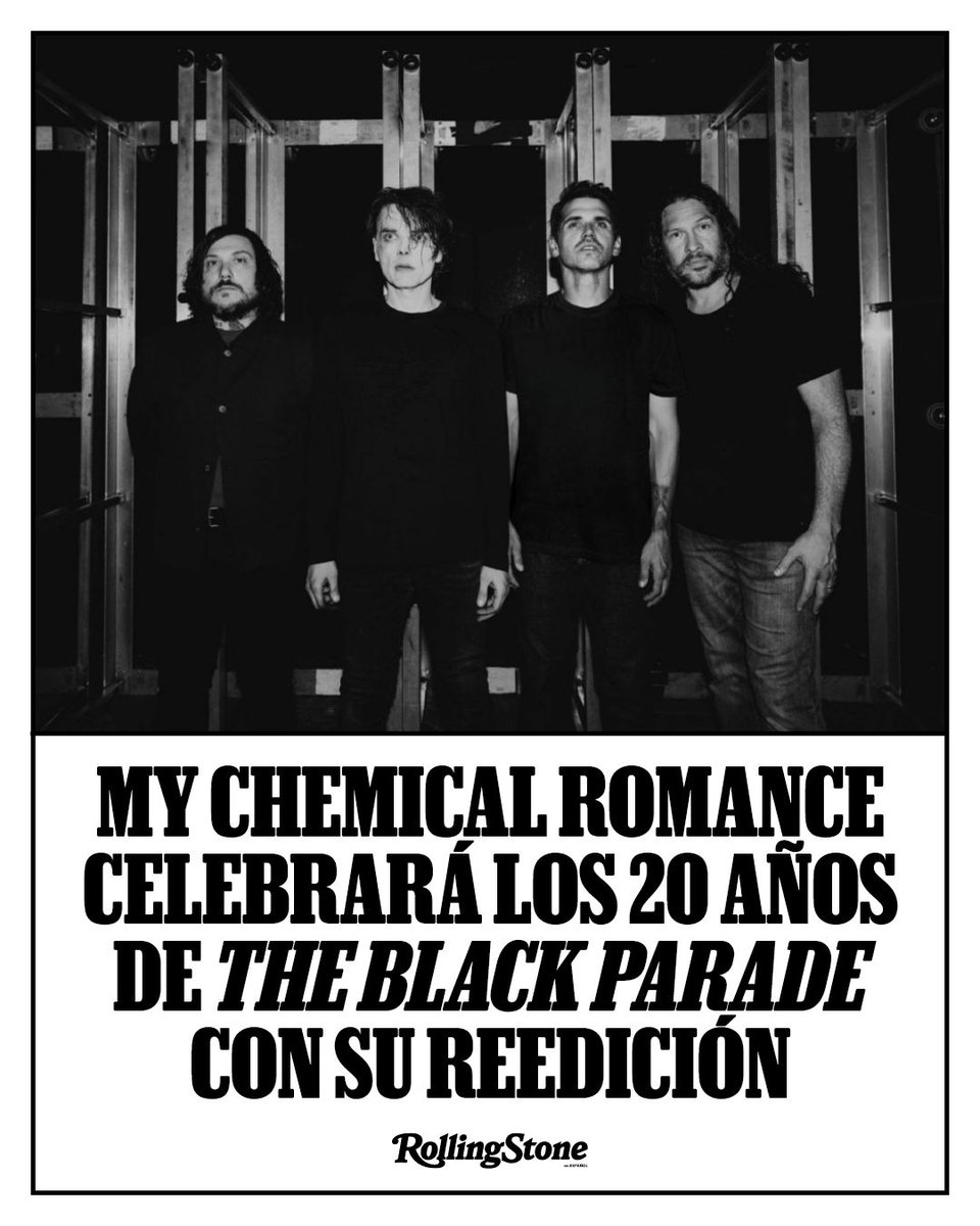 RollingStoneMX's tweet photo. 🎶 ‘The Black Parade’ cumple 20 años y My Chemical Romance lo celebrará con una reedición que amplía el álbum con seis temas adicionales.

Entre ellos estará ‘Someone Out There Loves You’, el tema que los fans conocen como ‘Stay’.
#MyChemicalRomance #Rock #NuevaMúsica
https://t.co/lf6Bw8OtvW
