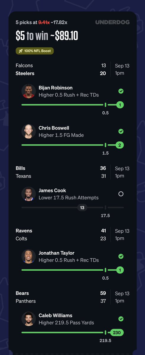 BrendanBreaks's tweet photo. WHAT A START TO THE NEW SEASON🏈💰

🏈B. Robinson TD✅
🏈J. Taylor TD✅
🏈J. Cook “U” 17.5 RA✅
🏈C. Boswell “O” 1.5 FG✅
🏈C. Williams “O” 219.5 PASS YDS✅
🏈J. Hurts “O” 1.5 PASS TD✅
🏈J. Taylor “O” 8.5 LONG REC✅
🏈J. Warren “O” 7.5 RA✅

We have more winners loading! Get our NFL Season Pass here👇
https://t.co/lRRgFAbmeS
