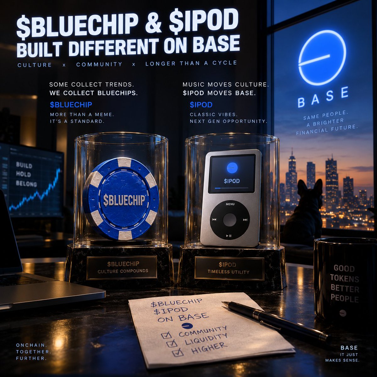 BASElandHQ's tweet photo. $BLUECHIP × $IPOD 

Two names. Two cultures. One Base. 🟦 https://t.co/ajeLTe7pGq