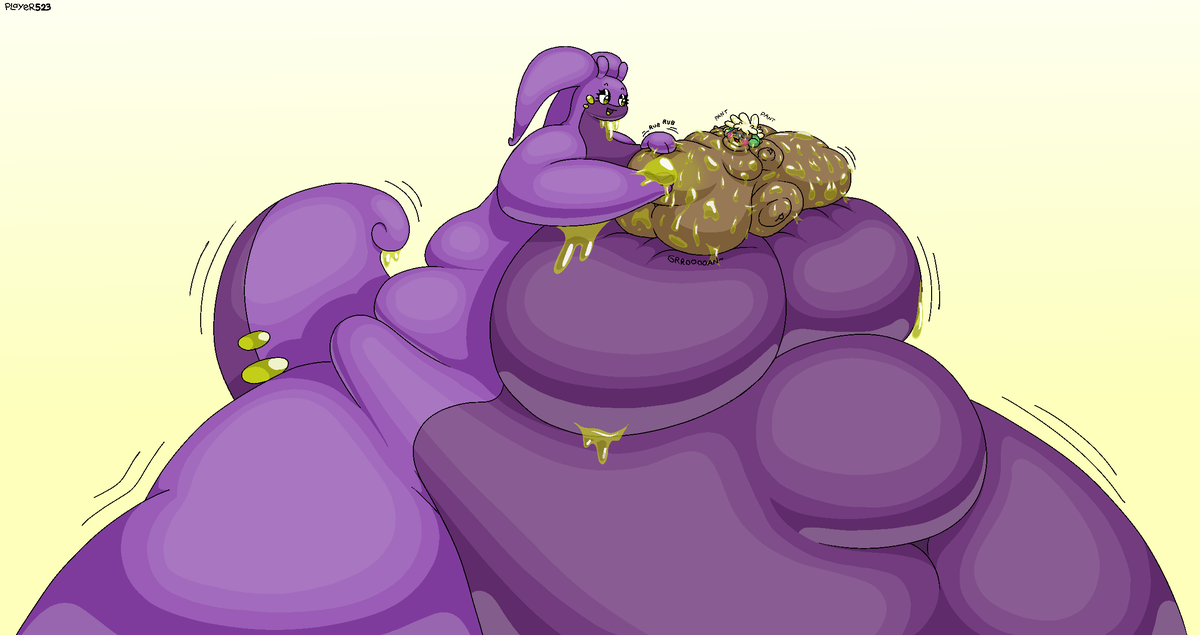 ThePlayerAlt523's tweet photo. (Dated 17th August 2025)

It was perhaps an request from an anon Discord user, featuring their Goodra OC stuffing Whimsy silly with fattening goo.

It was obvious I was blissful after being so full. https://t.co/mdv7KCSZDq