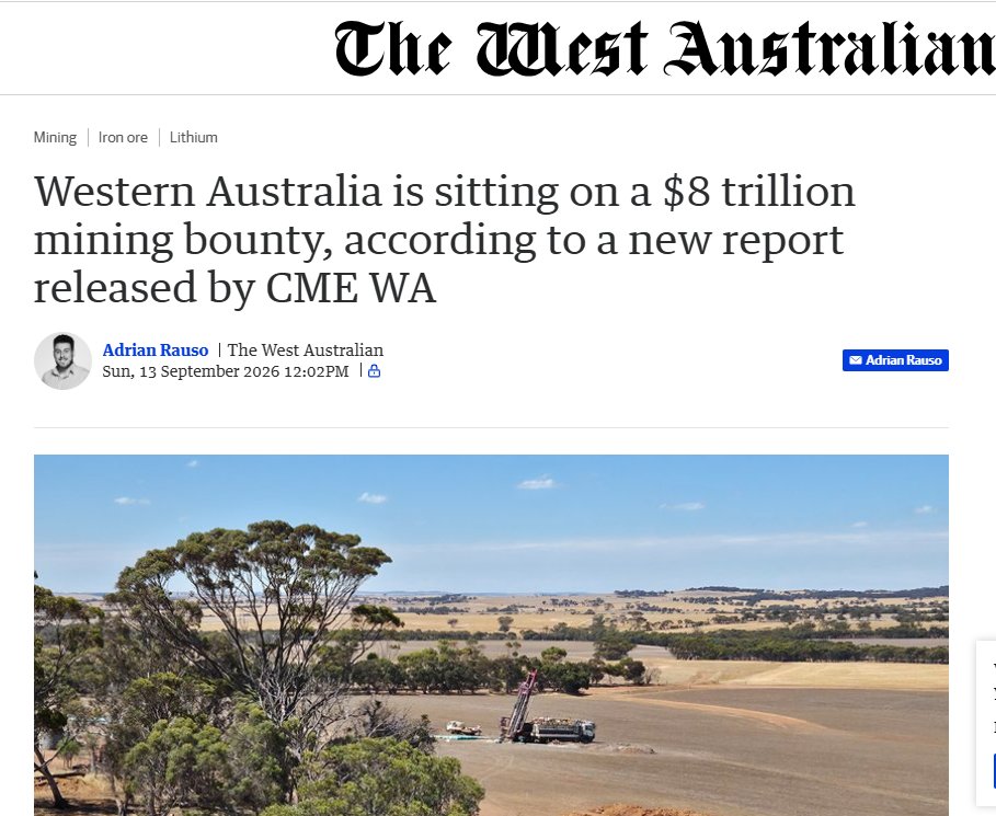 CxuAsx's tweet photo. WA has the resources to power the global decarbonisation push! $CXU

1⃣Great article in The West this weekend highlighting hte strength of WA's mining economy.
2⃣Based on new report from @CMEWA - awesome industry advocacy!
3⃣Highlights the enormous #URANIUM resources in WA that are currently kept in the ground

💡EVERY BIT OF ADVOCACY AND INFORMATION HELPS EDUCATE THE PUBLIC AND PUSH THE GOVERNMENT FOR CHANGE!