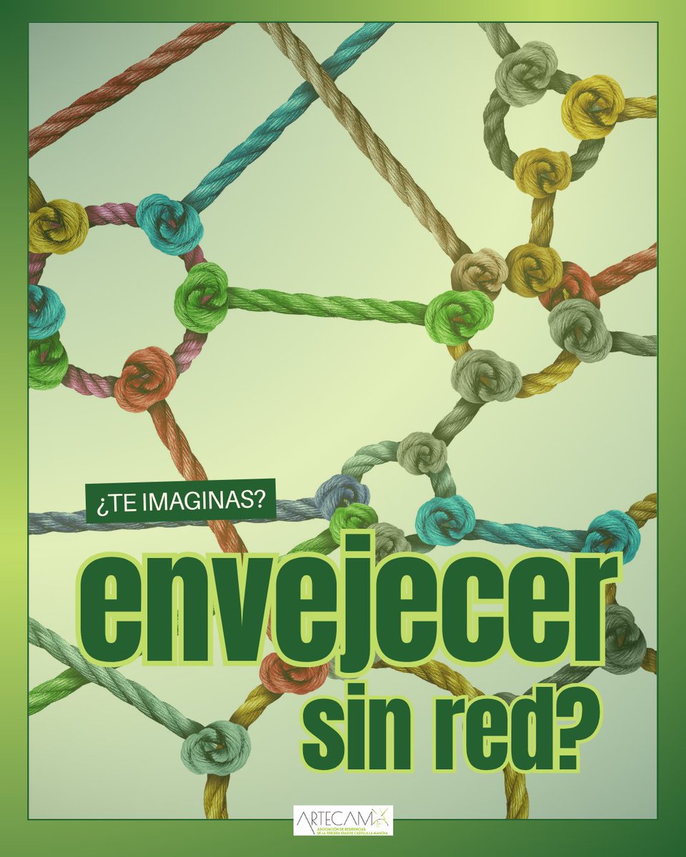 ARTECAMCLM's tweet photo. ¿Quién estará cerca cuando necesites ayuda?

Cada vez más personas llegarán a edades avanzadas sin hijos o con su familia lejos. Sin red

Conocer los recursos, hablar de preferencias y construir vínculos permite anticiparse y decidir. No lo dejes para el final. Infórmate #Artecam https://t.co/UjUtLFKZCf