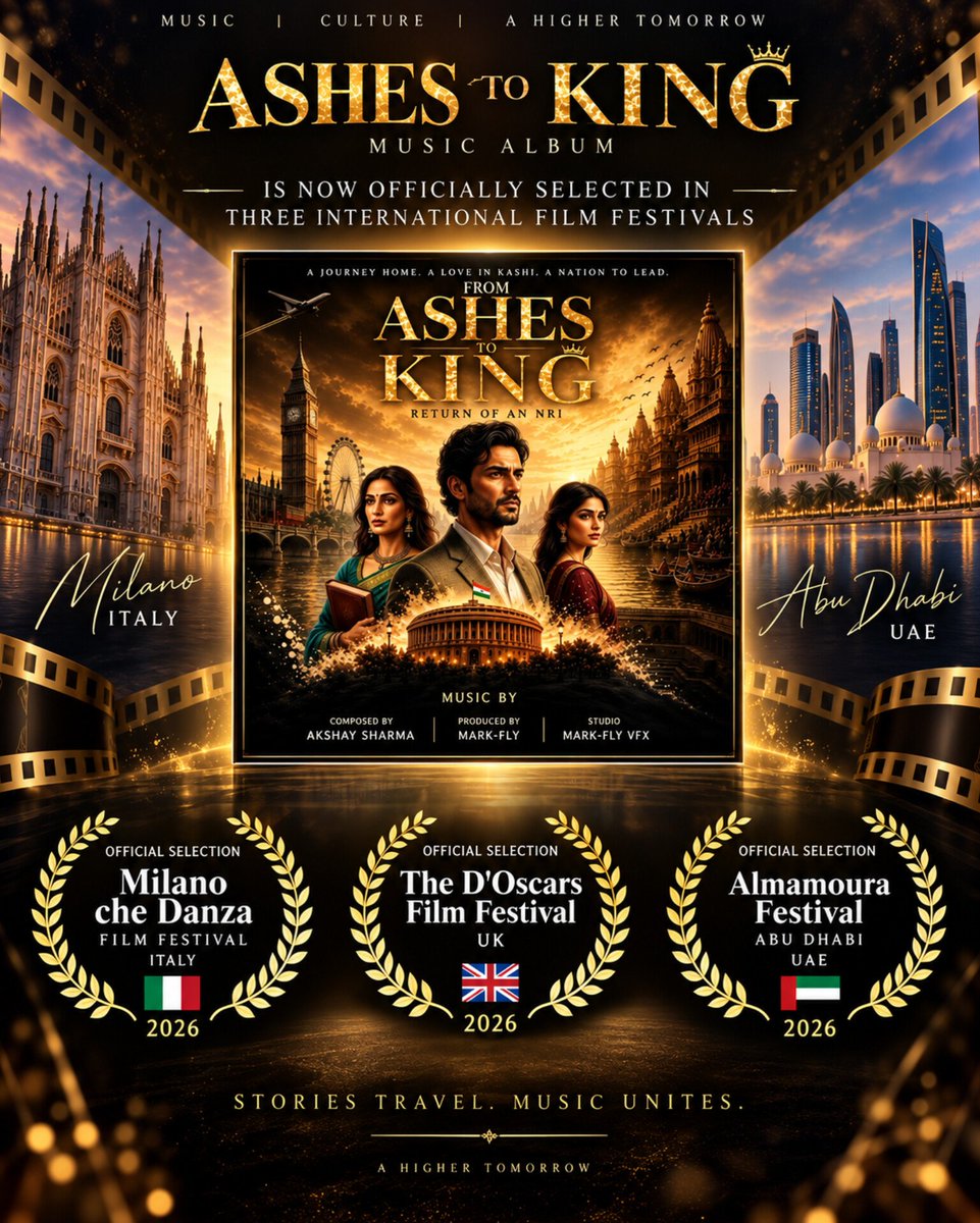author_akshay's tweet photo. 🌍 FROM ASHES TO KING - NOW OFFICIALLY GLOBAL 🏆✨

🇮🇹 Milano che Danza Film Festival - Italy
🇬🇧 The D’Oscars Film Festival - UK
🇦🇪 Almamoura Festival - Abu Dhabi, UAE

🎵 Music by: Mark-Fly 
🎼 Composed by: Akshay Sharma

#AshesToKing #AkshaySharma #MarkFly #MarkFlyMusic https://t.co/L2wuNEtBok