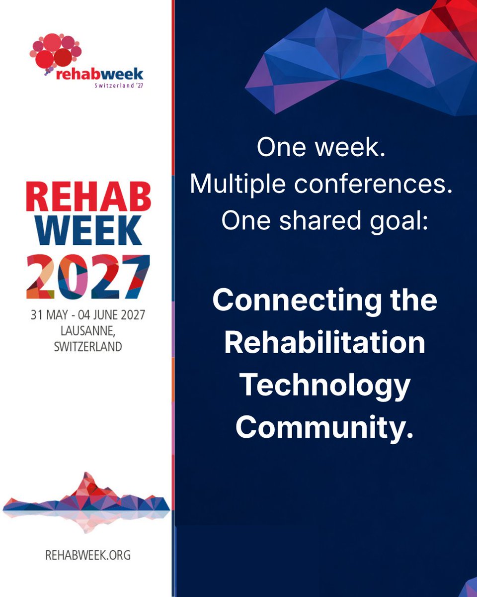 RehabWeekOrg's tweet photo. What is RehabWeek? 🤝
RehabWeek brings together researchers, clinicians, engineers, and industry experts across rehabilitation technology.
Connect across disciplines, exchange ideas, and build new collaborations in Lausanne 🇨🇭
📅 May 31–June 4, 2027
🔗 https://t.co/X8BP2inzAd https://t.co/1uu0WJWUrU