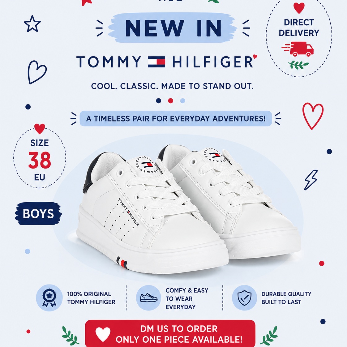 WUILMENX1's tweet photo. Back-to-school style starts here. Discover original Tommy Hilfiger shoes for boys and girls in various styles and sizes, available for direct delivery. Limited to one pair per style and size. DM us to order. https://t.co/B0NUkVt6fG