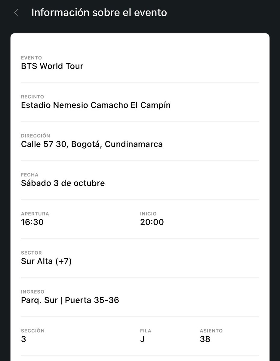 alesppz's tweet photo. holiss, estoy vendiendo un boleto para el concierto de bts en colombia, el día 3 de octubre, mas info por mensaje 💓 https://t.co/oKE2LVDmxt