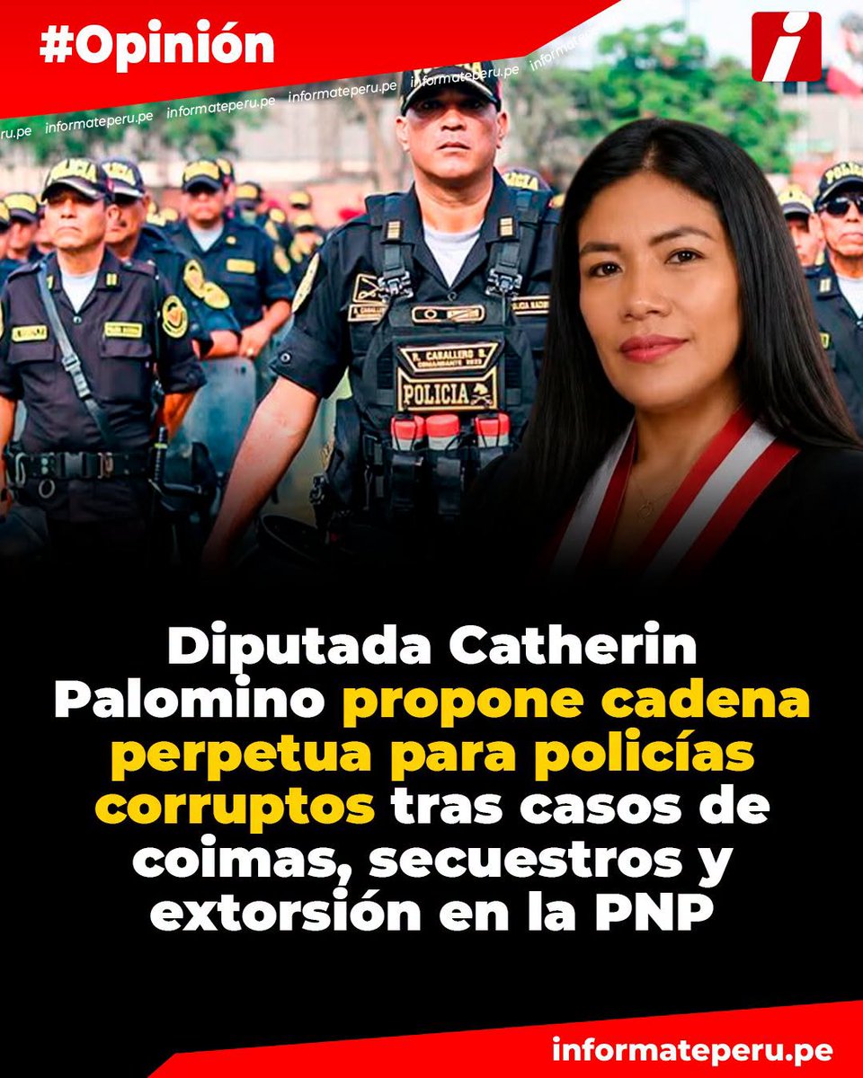 InformatePeruOf's tweet photo. La diputada de Juntos por el Perú presentó un proyecto de ley que plantea imponer cadena perpetua a efectivos de la Policía Nacional que cometan determinados delitos graves valiéndose de su cargo, funciones o de los recursos que el Estado les proporciona para combatir el crimen. https://t.co/rcMcyfoQdu