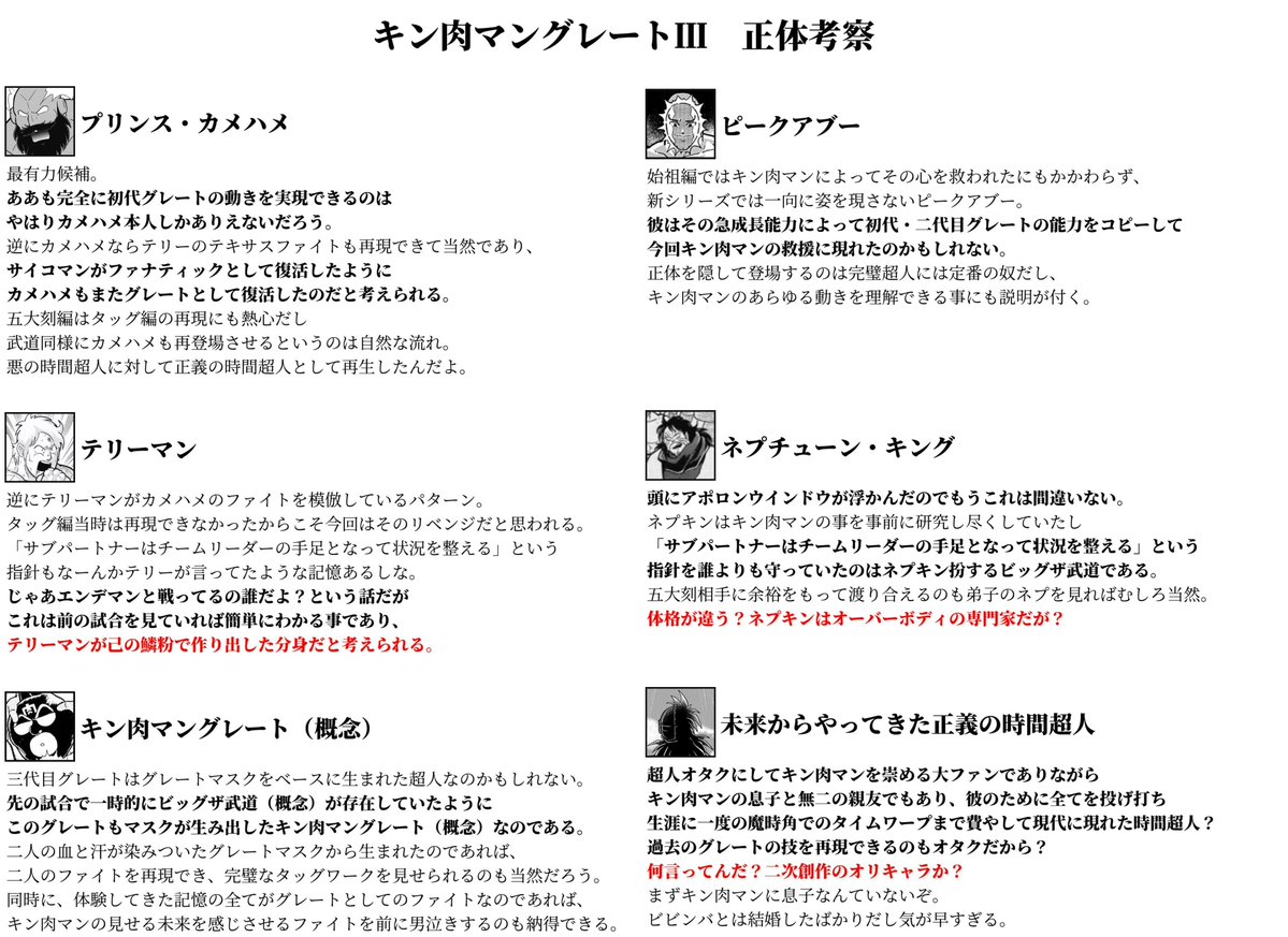 QRUKfCwr's tweet photo. いよいよサグラダファミリアにキン肉マングレートⅢが到着したのでグレートⅢの正体考察をまとめました！！
当たっている自信があります！！
もしも間違っていたら大魔王サタンをアンフォーギブン・ユグドラシルの下に埋めてもらっても構いません！！！！！！！！！
 #キン肉マン https://t.co/mQ0U1OwOYh