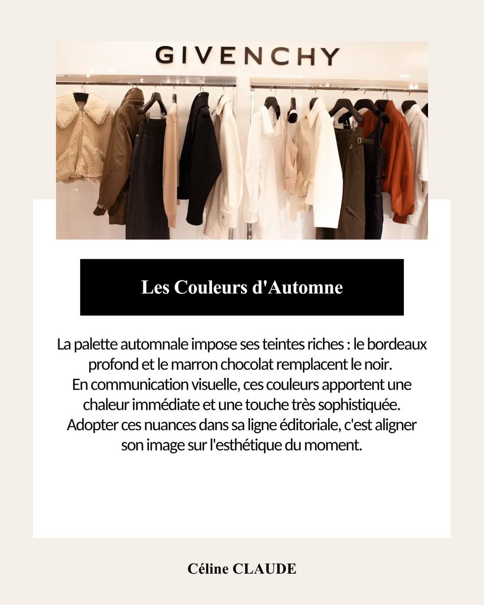 CelineClaudeX's tweet photo. 𝐋𝐞𝐬 𝐂𝐨𝐮𝐥𝐞𝐮𝐫𝐬 𝐝'𝐀𝐮𝐭𝐨𝐦𝐧𝐞 🍁
𝐿𝑒 𝑏𝑜𝑟𝑑𝑒𝑎𝑢𝑥 𝑒𝑡 𝑙𝑒 𝑐ℎ𝑜𝑐𝑜𝑙𝑎𝑡 : 𝑙𝑎 𝑝𝑎𝑙𝑒𝑡𝑡𝑒 𝑝ℎ𝑎𝑟𝑒 #AutumnPalette #ColorTrends #FashionCom #CélineClaude #Paris https://t.co/YS0Wi7rPwB