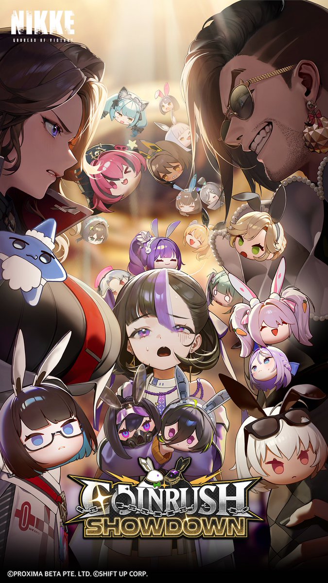 NIKKE_en's tweet photo. 【COIN RUSH SHOWDOWN】

The inaugural Big Three Manufacturers' Expo!

As the Commander joins the battle royale alongside the trouble-plagued Plan C Squad, he gets swept into an unexpected conspiracy...

A blend of Entertainment, Technology, and Tactics—COIN RUSH SHOWDOWN! Bring it on!

📅 Event Period:
9/17 (After Maintenance) ~ 10/8 4:59 (UTC+9)

#COINRUSHSHOWDOWN