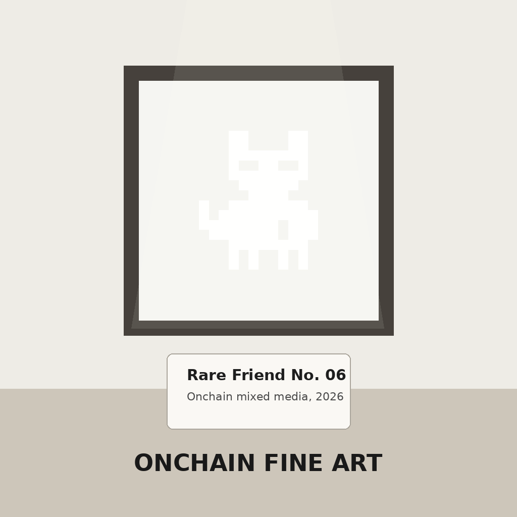 deltaHedge00's tweet photo. Rare Friends Genesis as fine art.

Rare Friend No. 06 — onchain mixed media, 2026. If a museum can frame pixels, the chain can preserve provenance.

https://t.co/YCYV7bSfxm https://t.co/1Q1TPxTfRr
