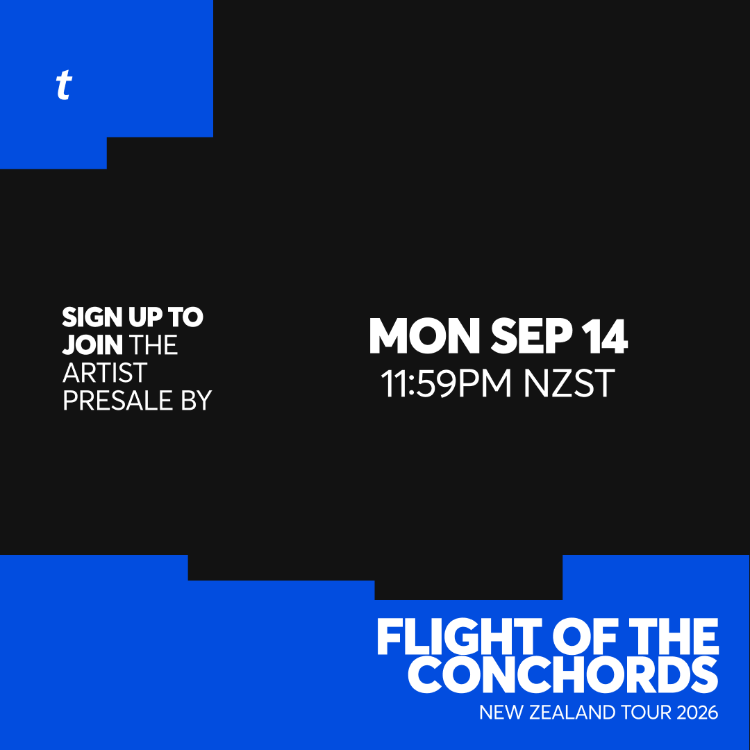 Ticketmaster_NZ's tweet photo. Flight of the Conchords just announced their New Zealand Tour 2026

Here’s what to know so you’re ready when tickets drop. ⬇️

(Link to Artist Presale) 🎫: https://t.co/ENW50H8yLl https://t.co/aAyRv0uQDI