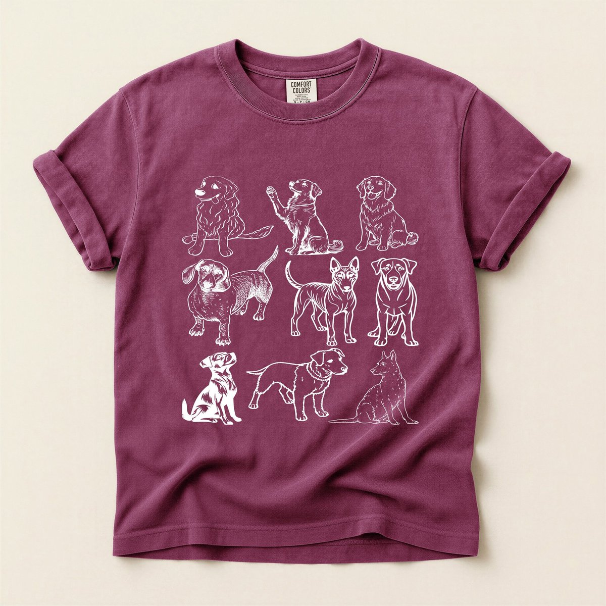Xndreytha's tweet photo. Upgrade your casual streetwear with this adorable vintage puppy graphic tee, featuring a grid of cute canine line art. Printed on a dark berry pink vintage-wash shirt, it’s perfect for dog lovers and animal aesthetic fans. Use PULSE25 for 25% off. https://t.co/JU0hOyzzux