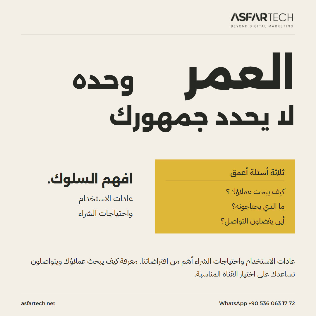 AsfartechM's tweet photo. العمر وحده لا يحدد جمهورك. اسأل عملاءك كيف عرفوا نشاطك وما الذي يحتاجونه.

https://t.co/8pYf7cLgUO
واتساب 00905360631772
#الجمهور_المستهدف #سلوك_المستهلك https://t.co/G9UaJGErgG