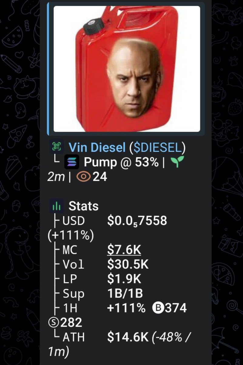 MoonSniper__'s tweet photo. 💎Token : $Diesel
📈Entry: $7.6k
📊Peak: $41k
🚀Gain: 5.4x Profit 
No hype- just early calls , sharp entries, serious profits and great insiders info 
Dm for my Invite link to My Alpha telegram Channel now 

⛓️ #solana #memecoin #cryptoTrading https://t.co/Wp5P0diYcq