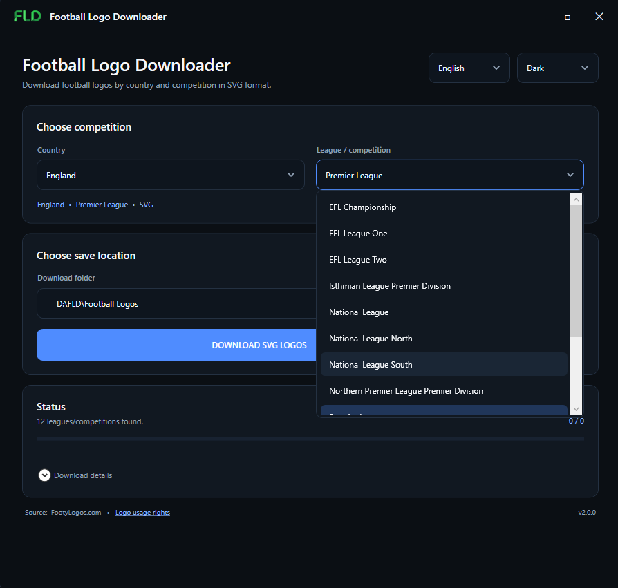 ozkancantasarim's tweet photo. Arayüzünü tamamen yenilediğim Football Logo Downloader v2.0.0 yayında!

Ücretsiz olarak GitHub üzerinden indirebilirsiniz:
🔗 https://t.co/IS7Qyw92BC https://t.co/yeHwhRbtZv