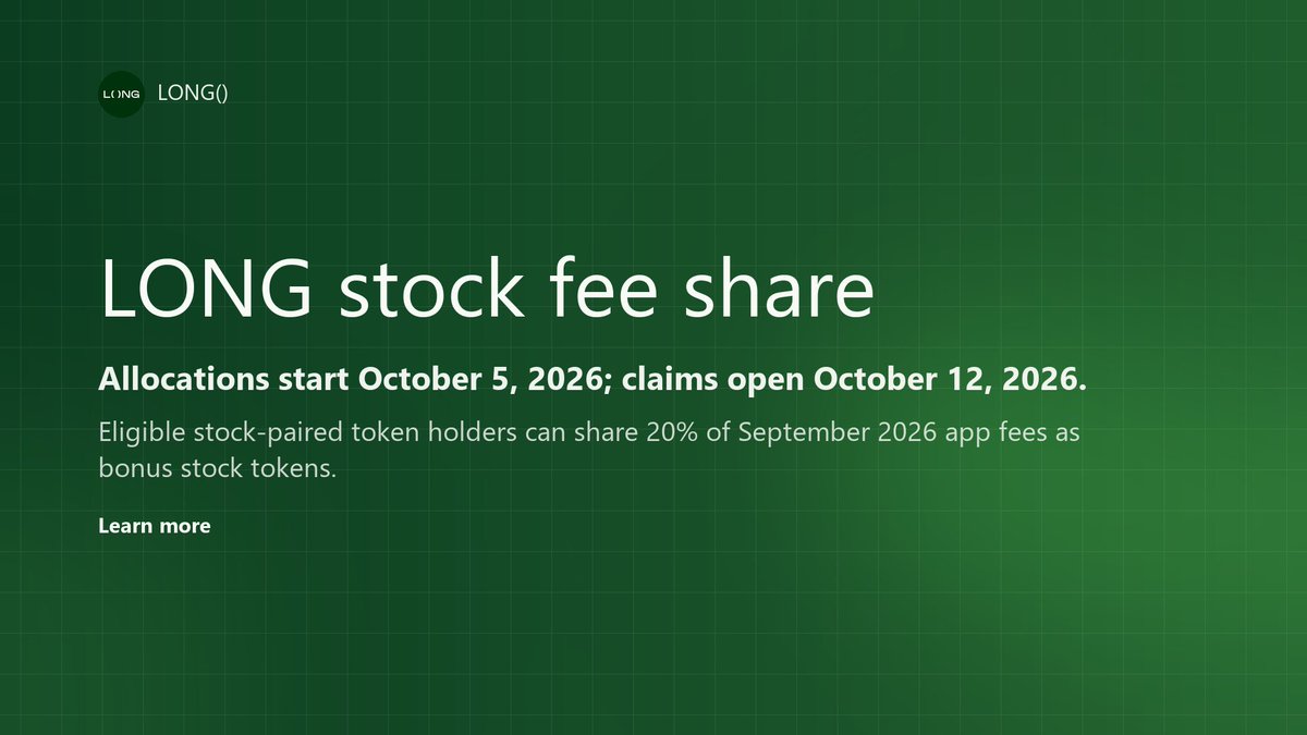 looongsystem's tweet photo. @longdotxyz @Lighter_xyz Quick LONG update 👀

Fee Share allocations begin Oct. 5. Stock-Paired Token holders can qualify for a bonus share tied to 20% of September app fees. Claims open Oct. 9.

Confirm your Enrollment ⤵️
https://t.co/uyfoqDBh5M https://t.co/LRRAanjye3