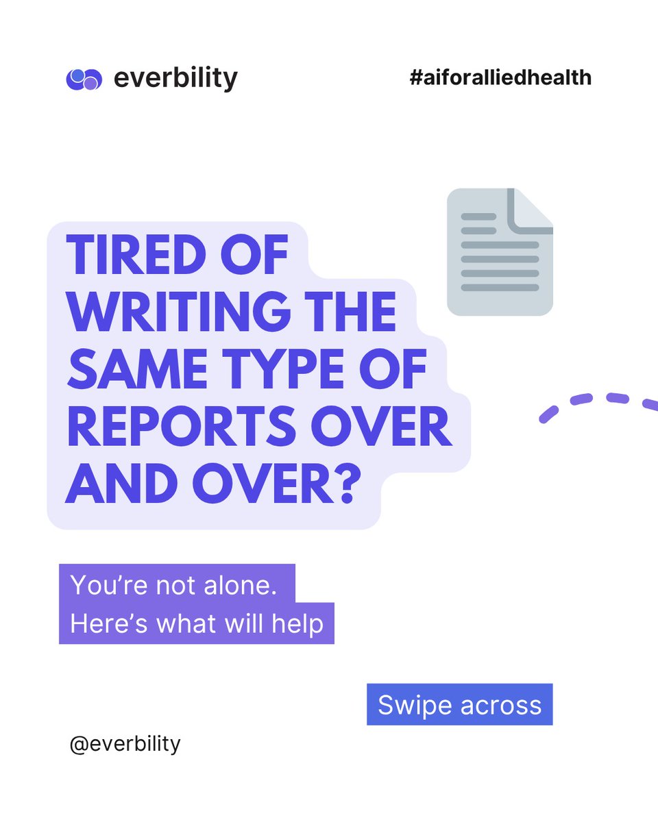 everbility's tweet photo. Tired of writing the same reports over and over?

You’re not imagining it
A lot of your documentation does repeat

That’s where templates change everything

Then layer AI on top with Everbility https://t.co/gp02pJvGb8
