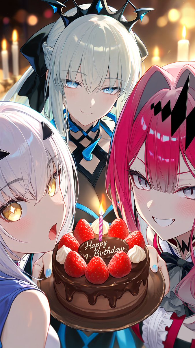 MASSHIROde's tweet photo. 本日9/14、誕生日を迎えました！

​モルガン「おめでとうございます。」

メリュジーヌ「僕も嬉しいよ♪」

バーヴァンシー「お母様と作ったんだ。有り難く頂けよ？」

皆様も是非ご一緒に✨

「お誕生日おめでとう🎂🎉」

有難うございます😭

​#FGO #モルガン #メリュジーヌ #バーヴァンシー #PixAI https://t.co/6ECthtrjEb