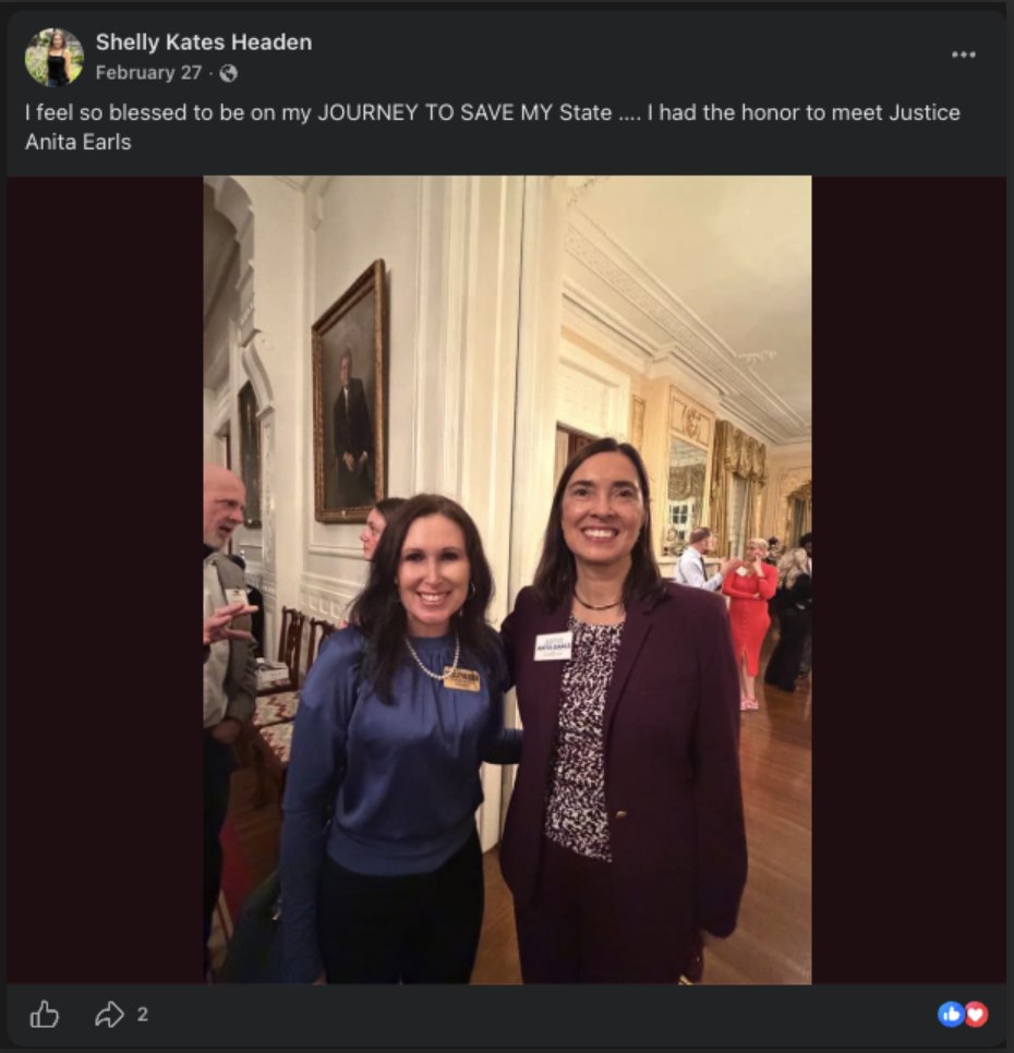 NCGOP's tweet photo. You are the company you keep.

Democrat Justice Anita Earls pictured with Shelly Headen 👀 

ICYMI: Shelly Headen posted that Trump supporters belong in WWII concentration camps. https://t.co/urThqPF3IJ