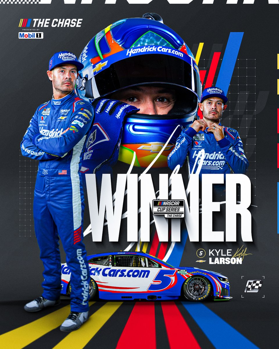 NASCAR's tweet photo. The defending champion returns to Victory Lane!

@KyleLarsonRacin's first win of the season comes at @WWTRaceway! https://t.co/SwocY0nMNq