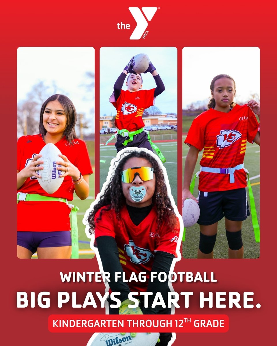 KansasCityYMCA's tweet photo. 🏈 Winter Flag Football registration is OPEN!

📍 Jackson County
📍 Johnson County
📍 Northland
📍 Wyandotte County

K–12th | 1 practice + 1 game/week

🐦 Register by 11/2 for Early Bird pricing!

👉 Sign up: https://t.co/XcRlmkkGqT

#YMCAofKC #FlagFootball https://t.co/Q8XQu4Bm4t