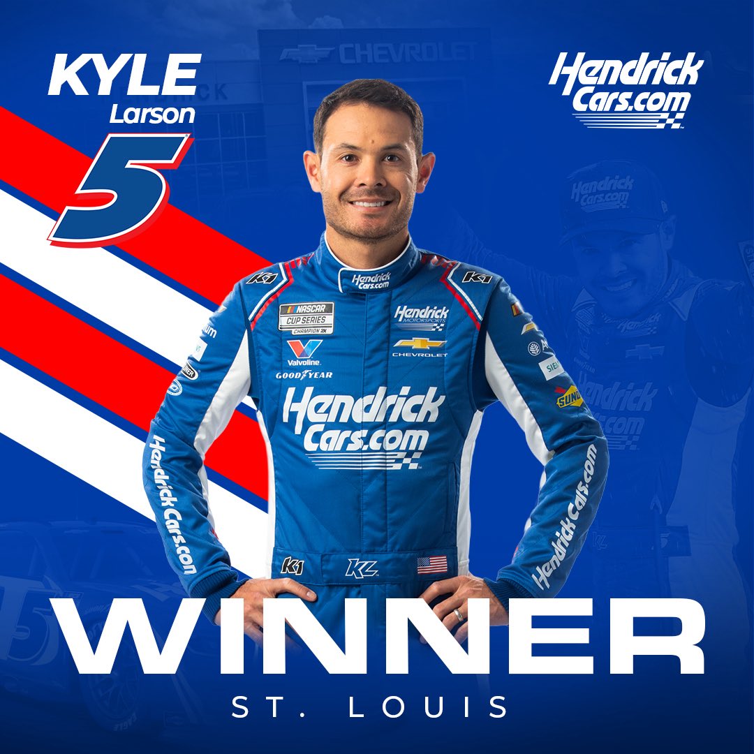 HendrickCars's tweet photo. KYLE TAKES https://t.co/h4K7f6rkcA TO VICTORY LANE IN ST. LOUIS! 🏆 

@TeamHendrick @KyleLarsonRacin https://t.co/GvMFsaPFdy