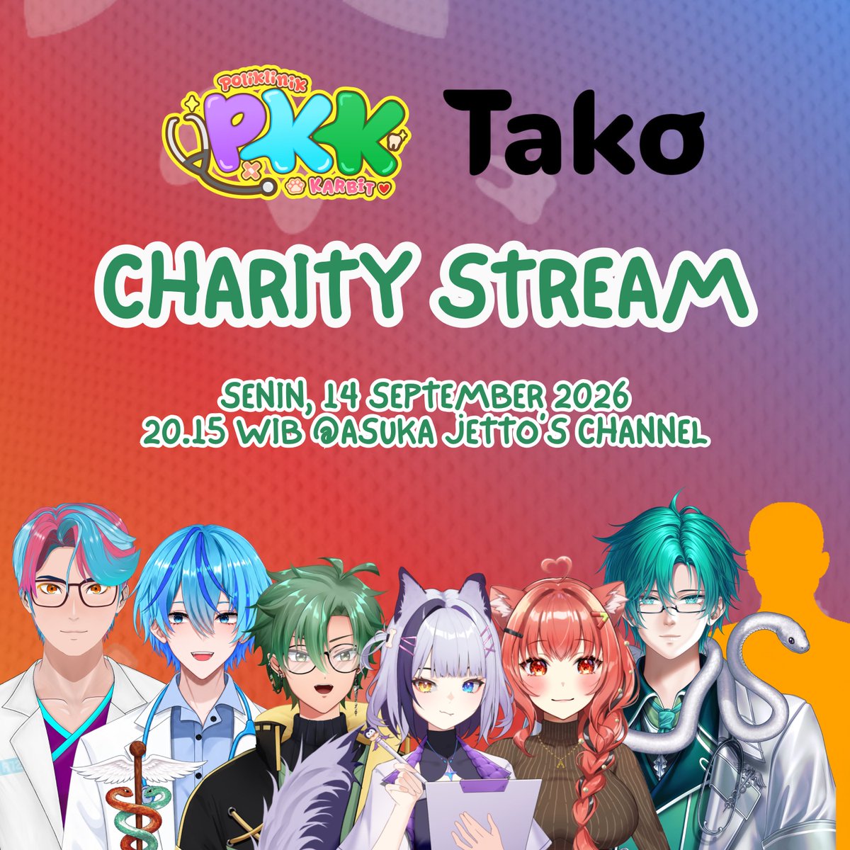 PKKCF23's tweet photo. PKK (Poli Klinik Karbit) akan mengadakan charity untuk saudara-saudara kita di NTT dan Kalimantan!

Stream Charity Pertama : 
📅Senin, 14 September 2026
🕤20.15 WIB
🔗Channel Asuka Jetto

Teman-teman bisa membaca FAQ untuk info lebih lanjut

Charity ini didukung oleh @takodotid https://t.co/8CLpYpU8Jj