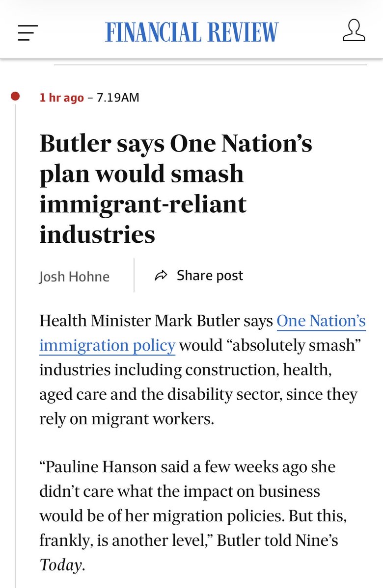hughriminton's tweet photo. Australia has failed to plan for a rapidly ageing population. Pauline Hanson’s immigration shutdown would make it worse. https://t.co/8KgsjNqZ0I